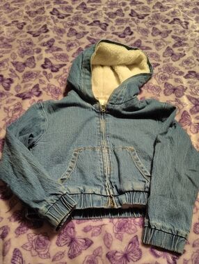 Cat & Jack Light Blue Denim Jacket with Cream Sherpa Hood